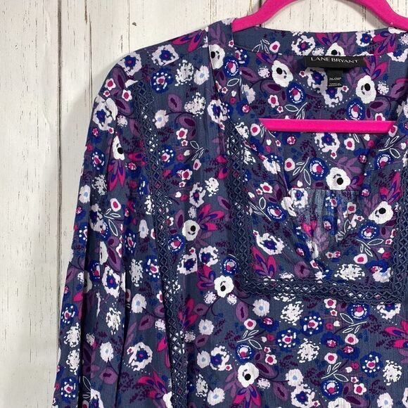 Lane Bryant Womens Floral Boho Peasant Blue Blouse - Picture 4 of 15